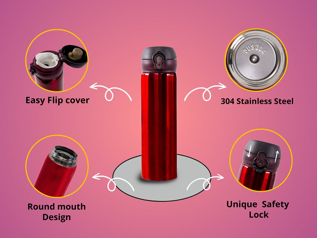 Detailed View of Yellow Bee Red Thermos Flask's Unique Features