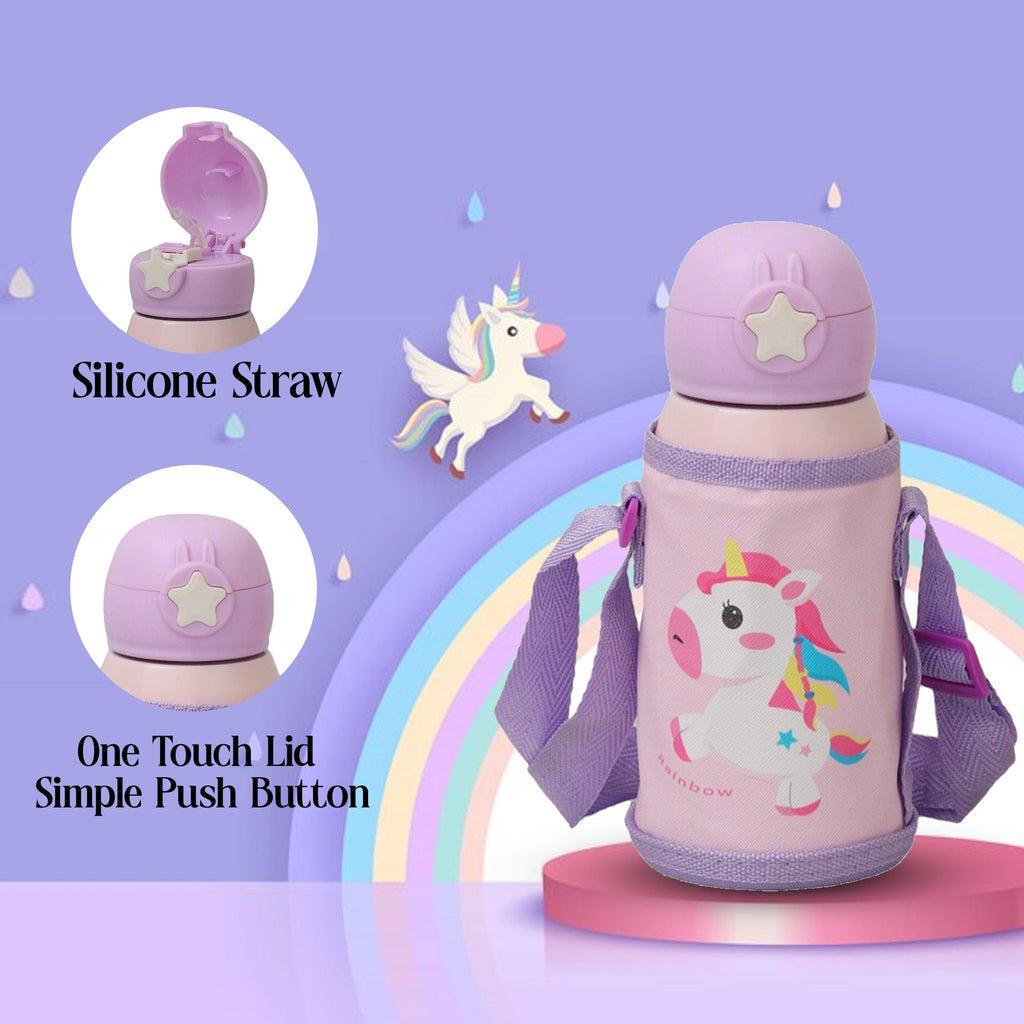 Detailed view of Yellow Bee Unicorn Flask's lid and silicone straw feature
