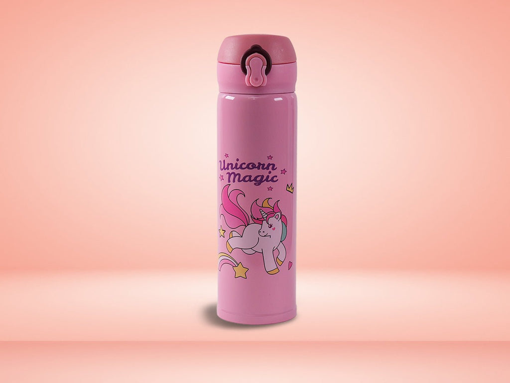 Pink Unicorn Magic-themed Yellow Bee Stainless Steel Flask 500ML for girls.