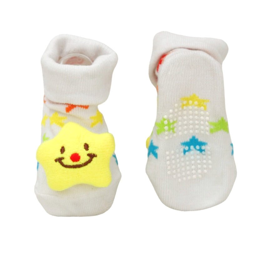  Pair of baby boy's socks with smiling star and non-slip soles.