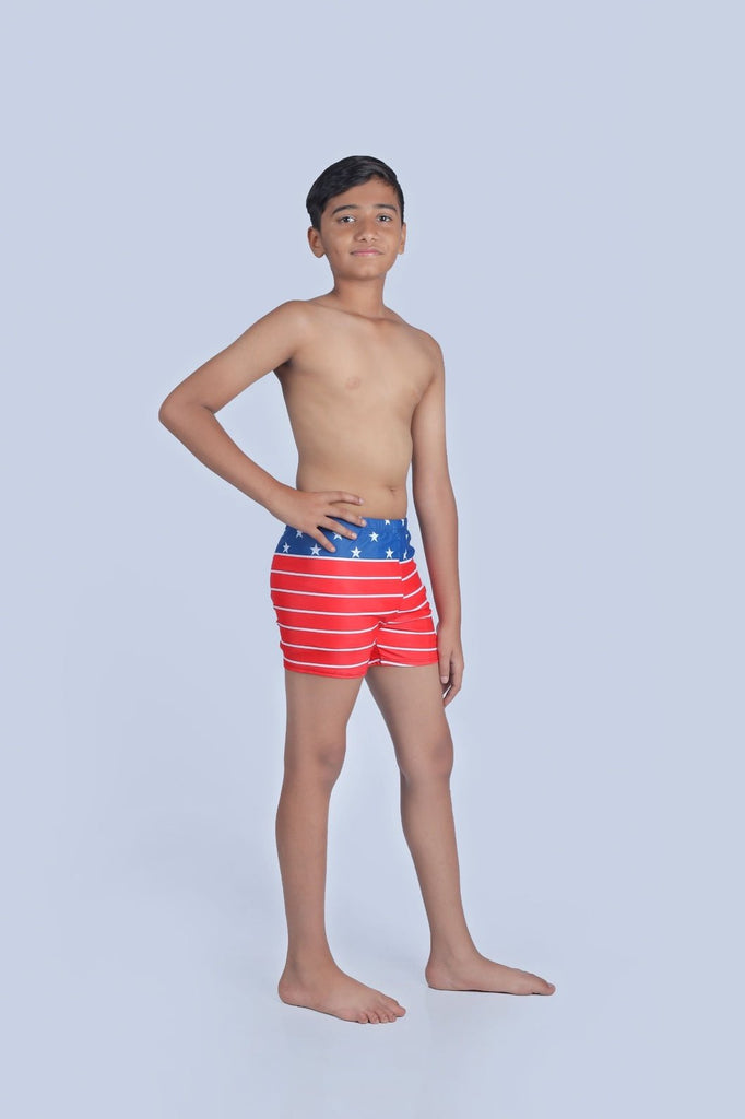 Boys' patriotic striped and star print swim shorts by Yellow Bee