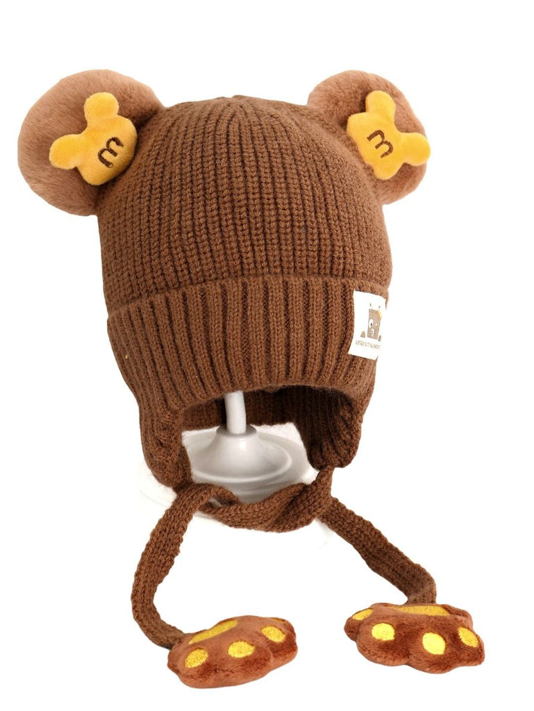Teddy Bear Ear Winter Hat for Boys with Secure Ties Isolated
