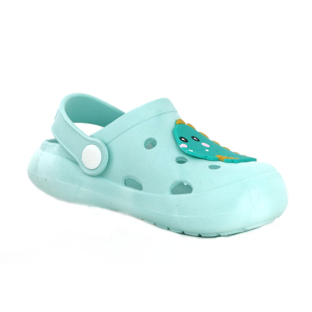 Single Dino Motif Clog for children highlighting the easy-to-fasten strap