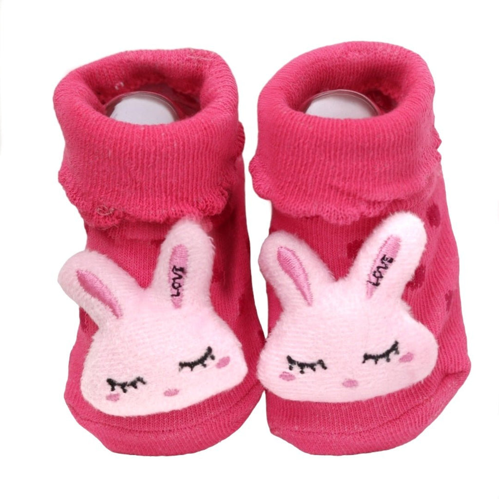 Pink Bunny Socks from Baby Girl's Socks Set Seen from the Side