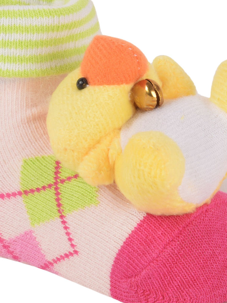 Detail features of soft elastic and combed cotton of yellow duck stuffed toy sock
