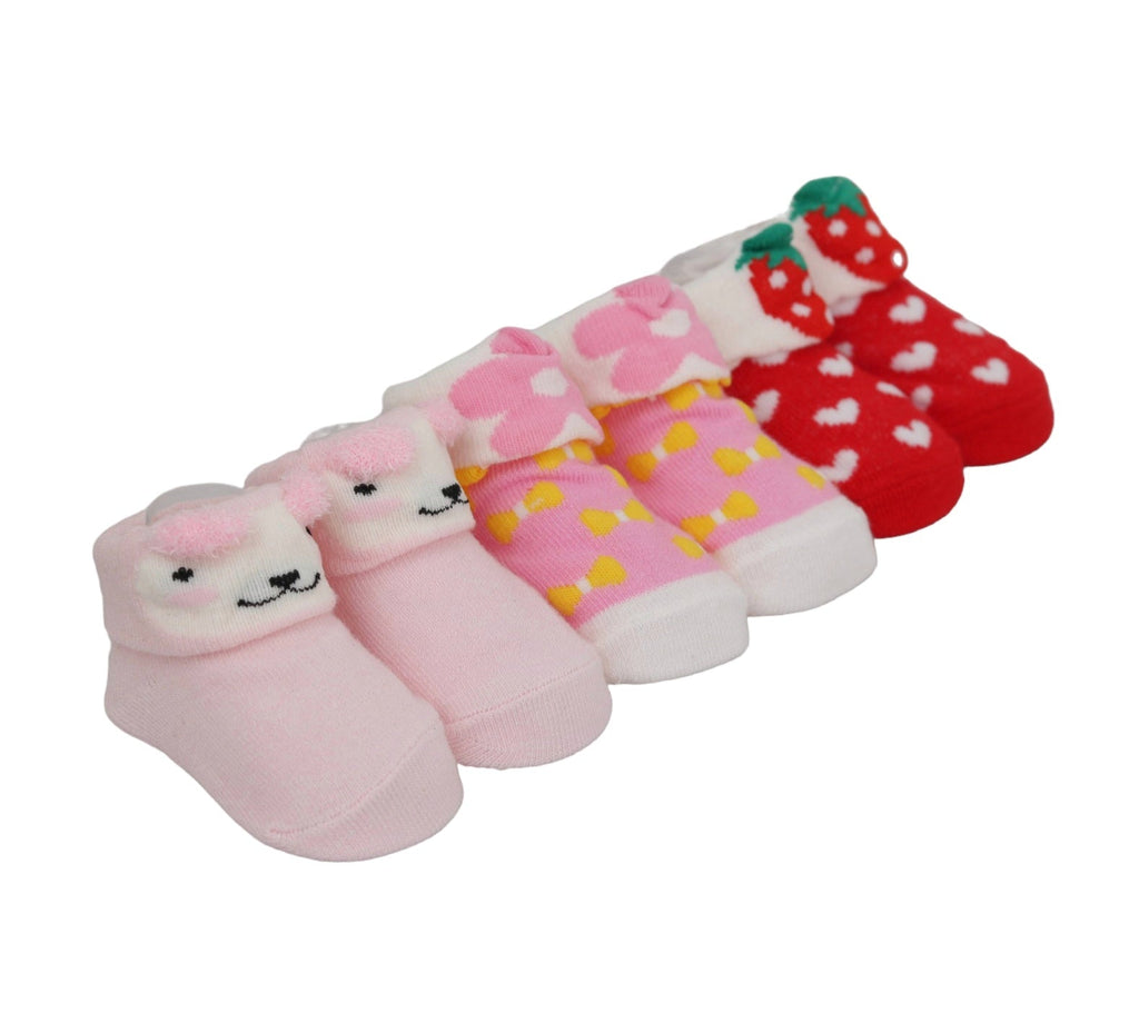 Assorted Strawberry and Puppy Socks Set for Baby Girls Lined Up
