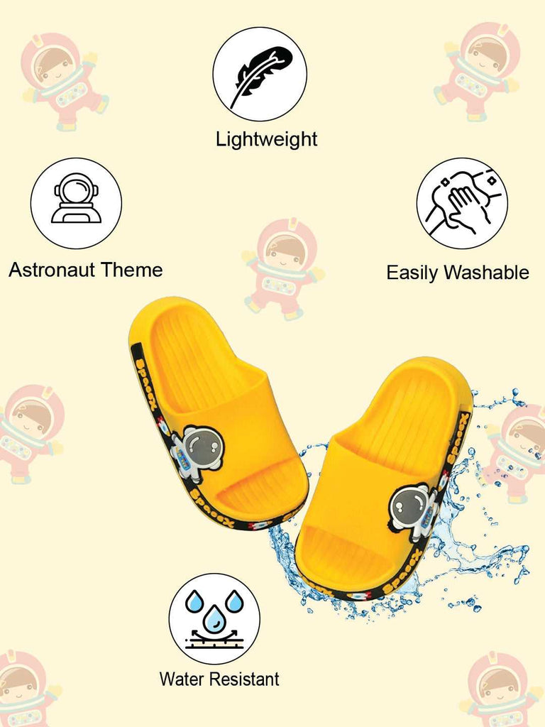 Infographic Overview showing the lightweight, washable, and water-resistant features of the light yellow slides