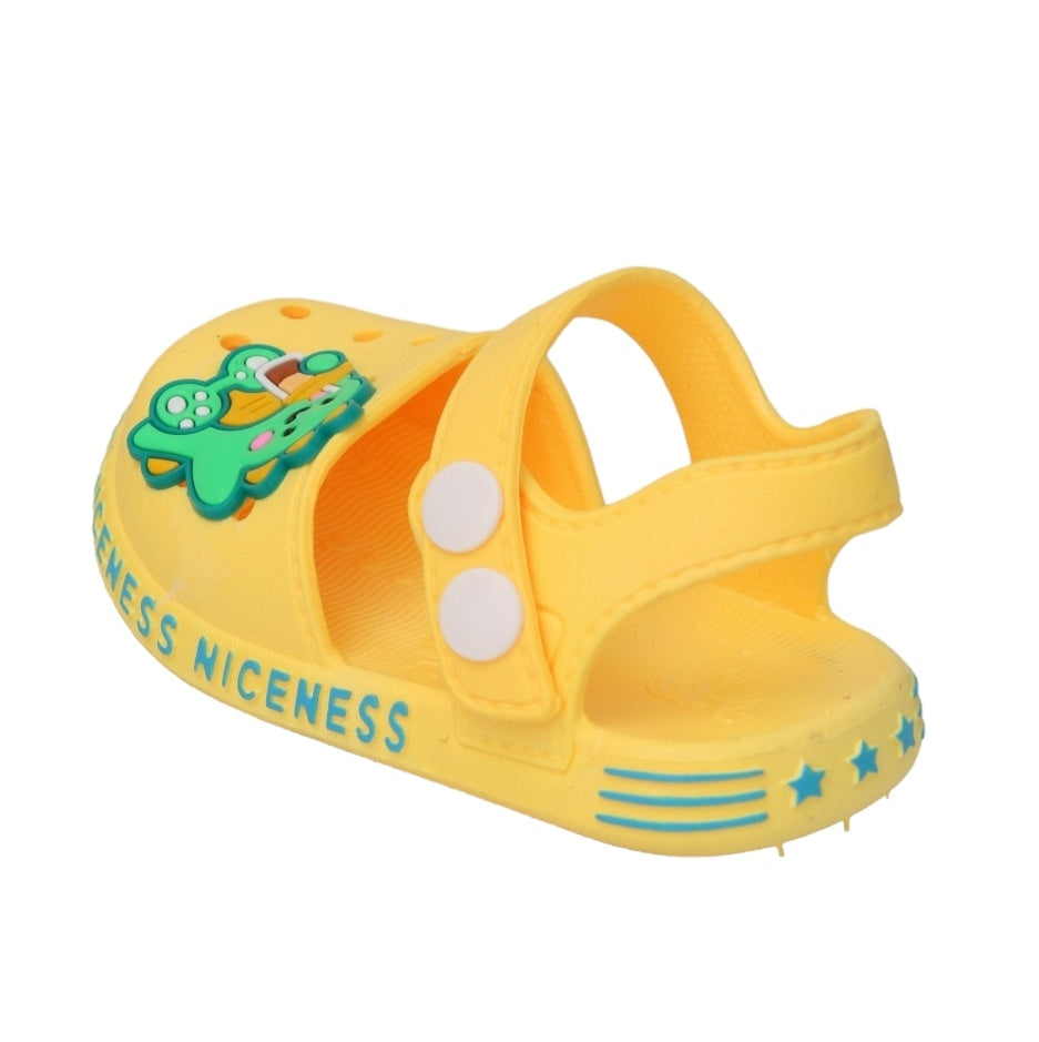 Lateral Side View of a Sunny Yellow Dino Detail Sandal for Children