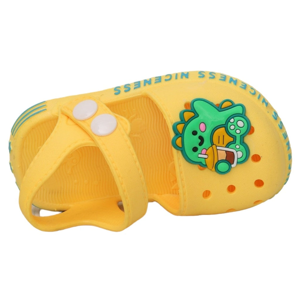 Inside View of a Child's Sunny Yellow Sandal with Dinosaur Design