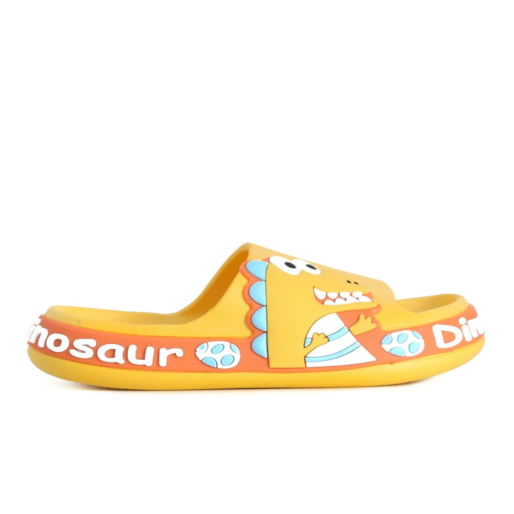 Side View of Yellow Dinosaur Slides for Playful Little Feet