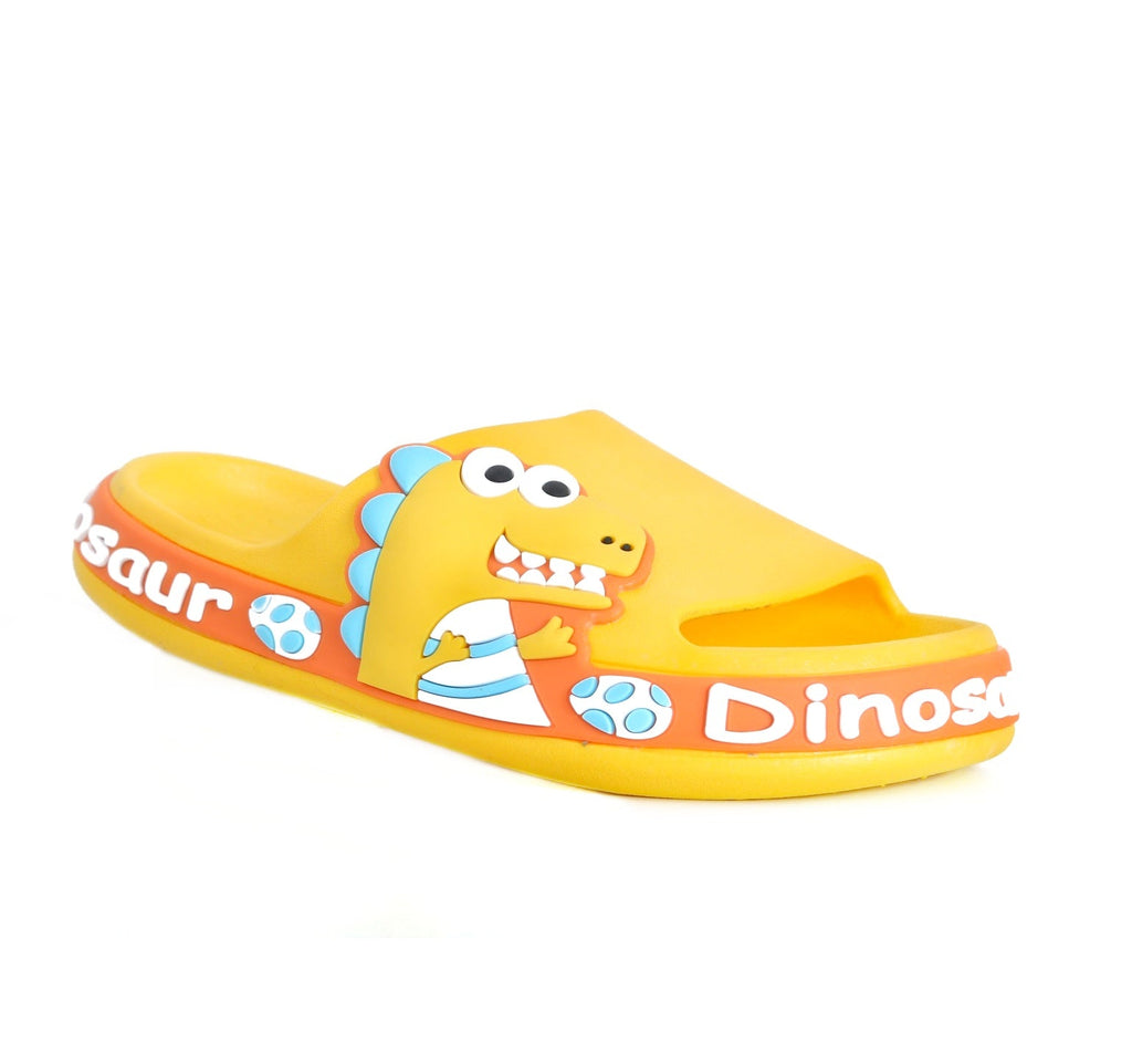 Bright Yellow Children's Slides with Dinosaur Detail on the Strap