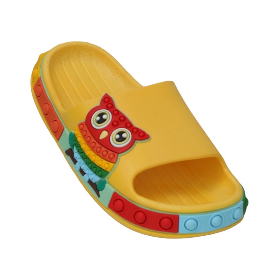 Bright Yellow Owl Slide with Pop-It Feature for Kids Side View