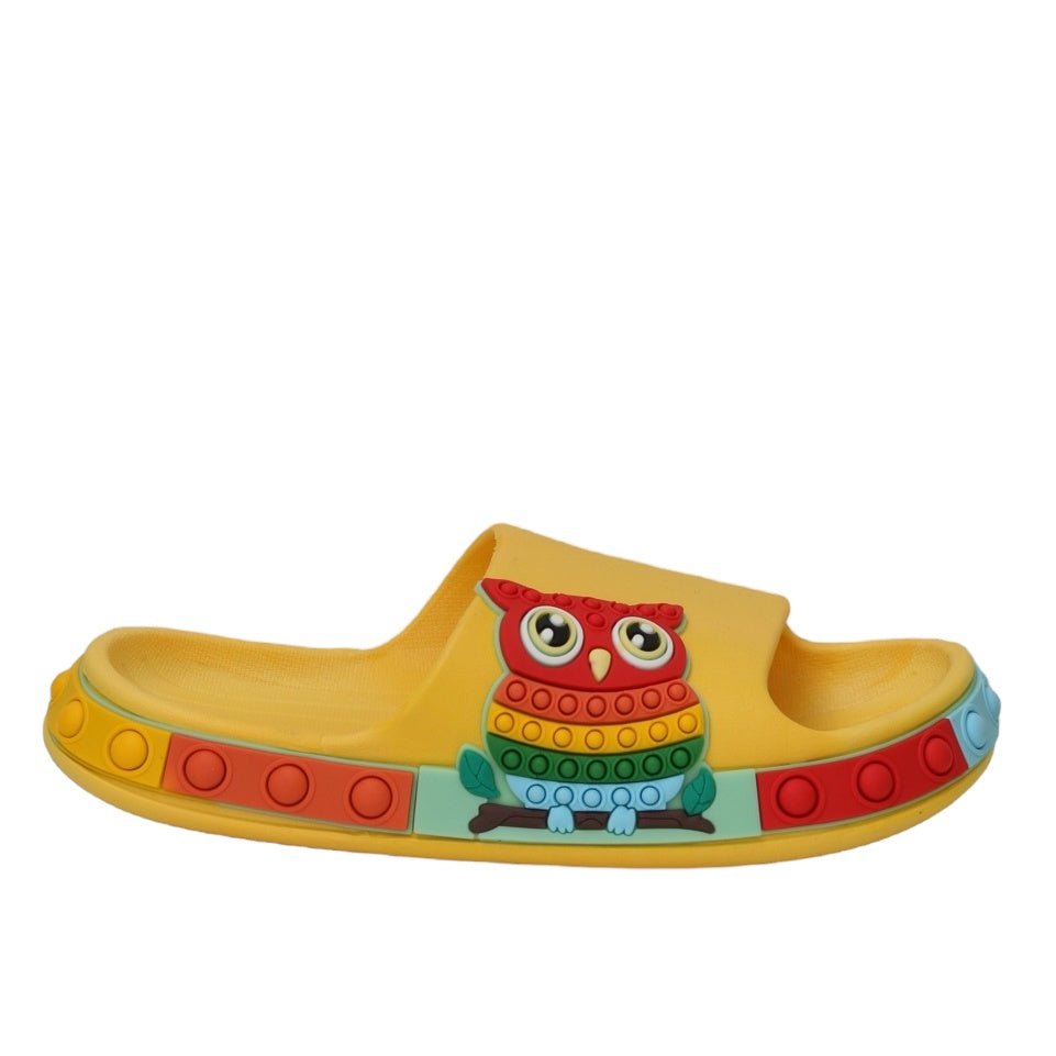 Kids' Interactive Yellow Pop-It Owl Slide Angled View