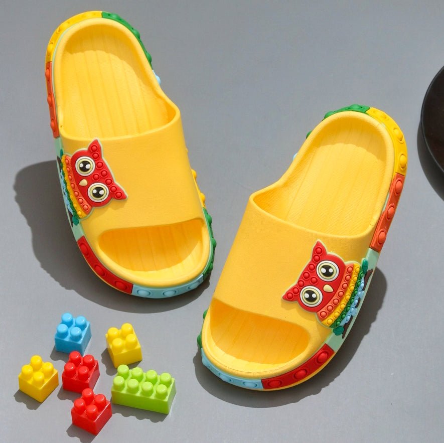Children's Yellow Owl Pop-It Slides with Colorful Side Detail