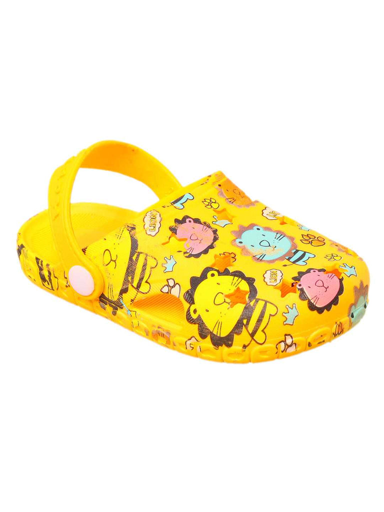 Kids' Yellow Clogs with a Fun Safari Animal Print and Comfortable, Secure Fit for Playful Adventures