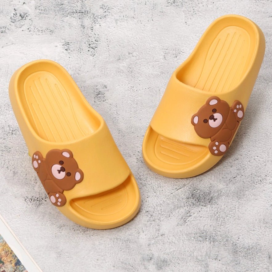 Cheerful Yellow Slides with Teddy Bear Embossment for a Playful Look