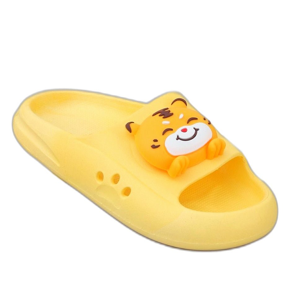 Single vibrant yellow tiger slide showcasing the cheerful applique detail.