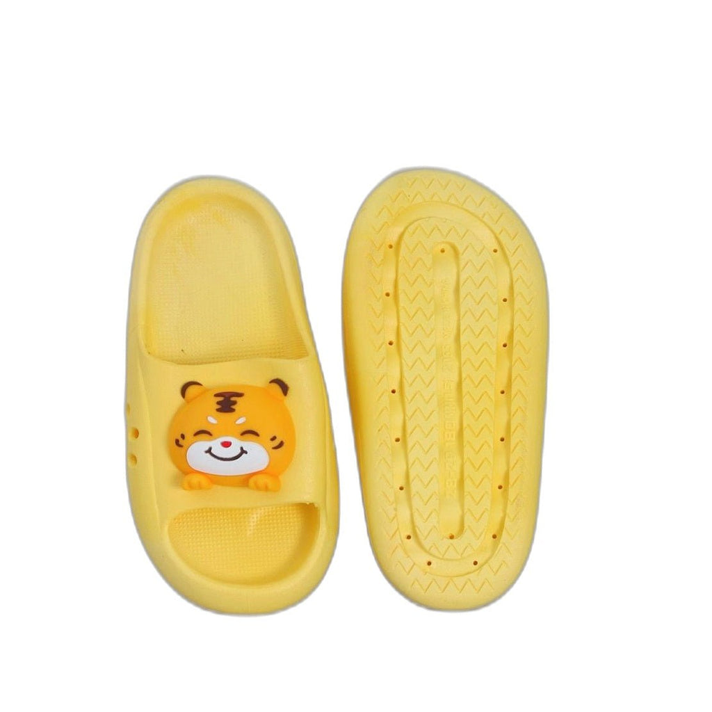 Top and sole view of the yellow tiger slides, showing off the anti-slip design
