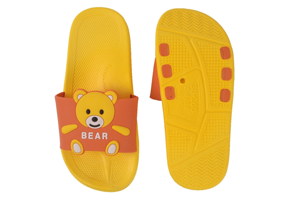 Back View of the Yellow Teddy Applique Slides with Comfort Footbed