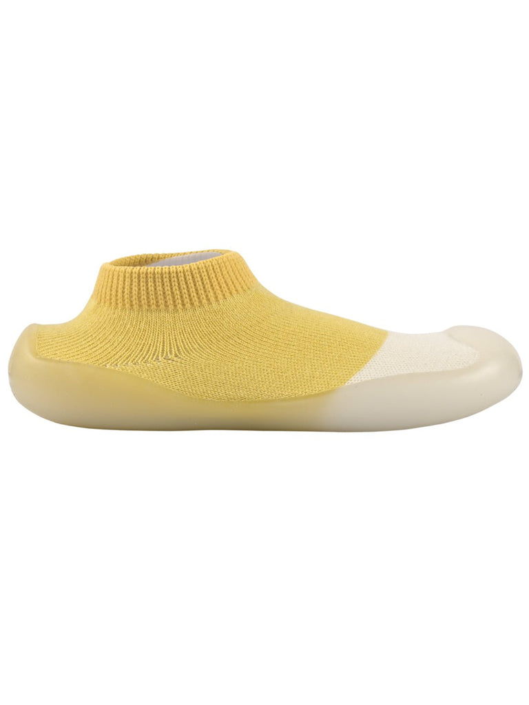 Pair of Yellow Bee's Yellow Solid Shoe Socks, highlighting the anti-skid sole