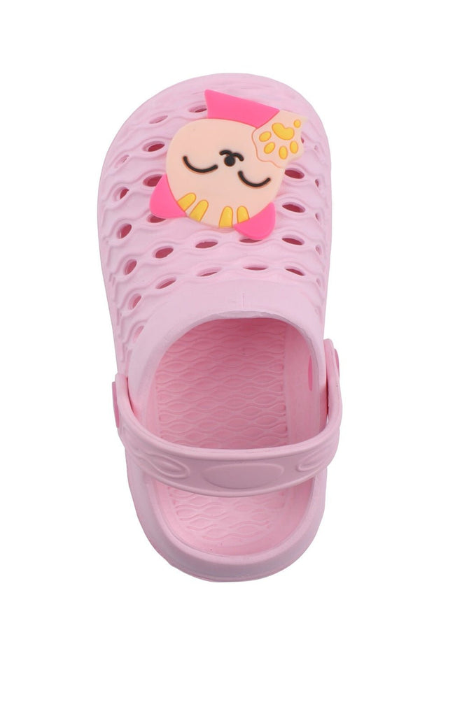 Top view of Sweet Pink Kitty Whimsy Clogs for Girls, showing the overall design and fit for girls