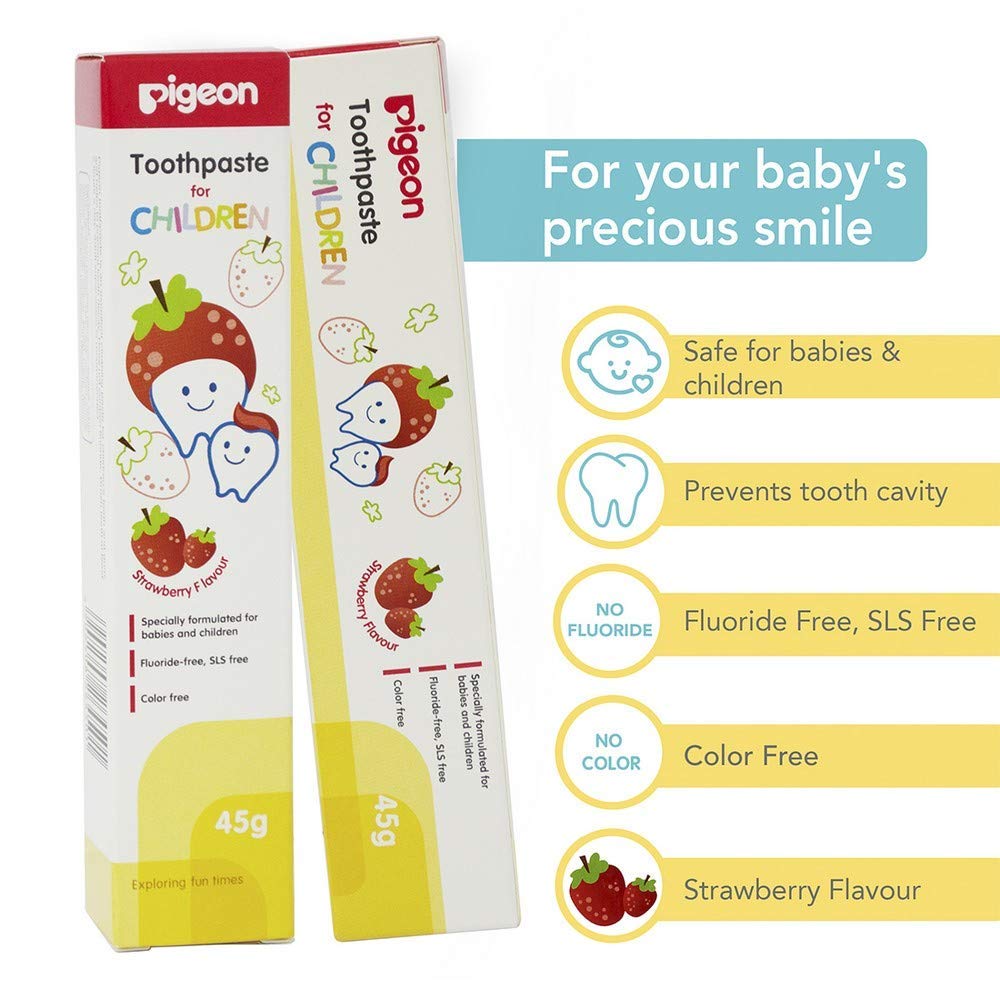 Pigeon-Children-Strawberry-Toothpaste-45g-Pack-of-2-Safe-Swallow-Formula-features