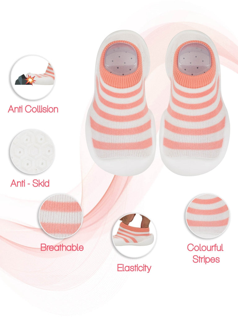 Overview of Yellow Bee's pink and white sock shoes with anti-skid and breathable features