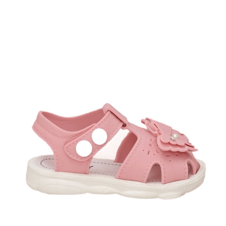 Toddler's Pink Sandal with Secure Straps and Butterfly Ornament