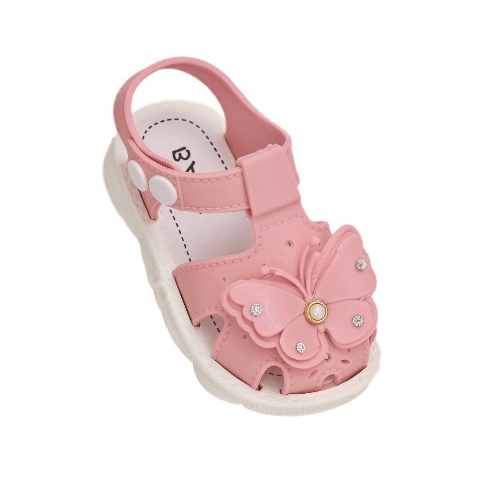Side View of Toddler's Pink Sandal with Charming Butterfly Accents