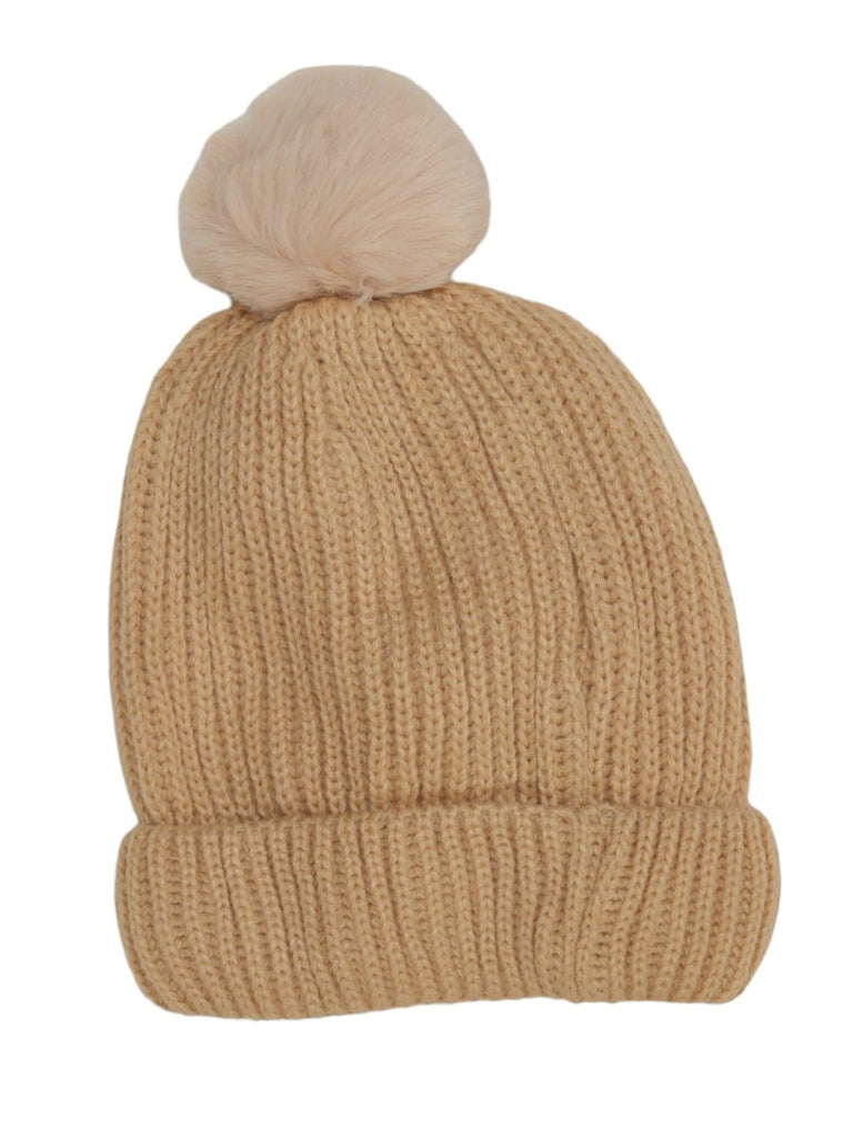 Warm Knitted Hat for Boys with Teddy Face and Pompom Detail