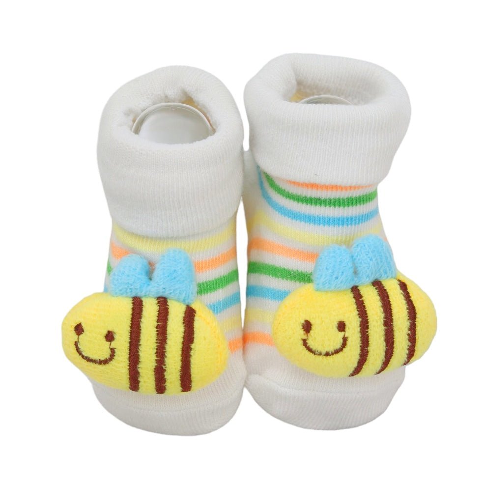 White Bee Socks from Baby Girl's Socks Set with Striped Pattern