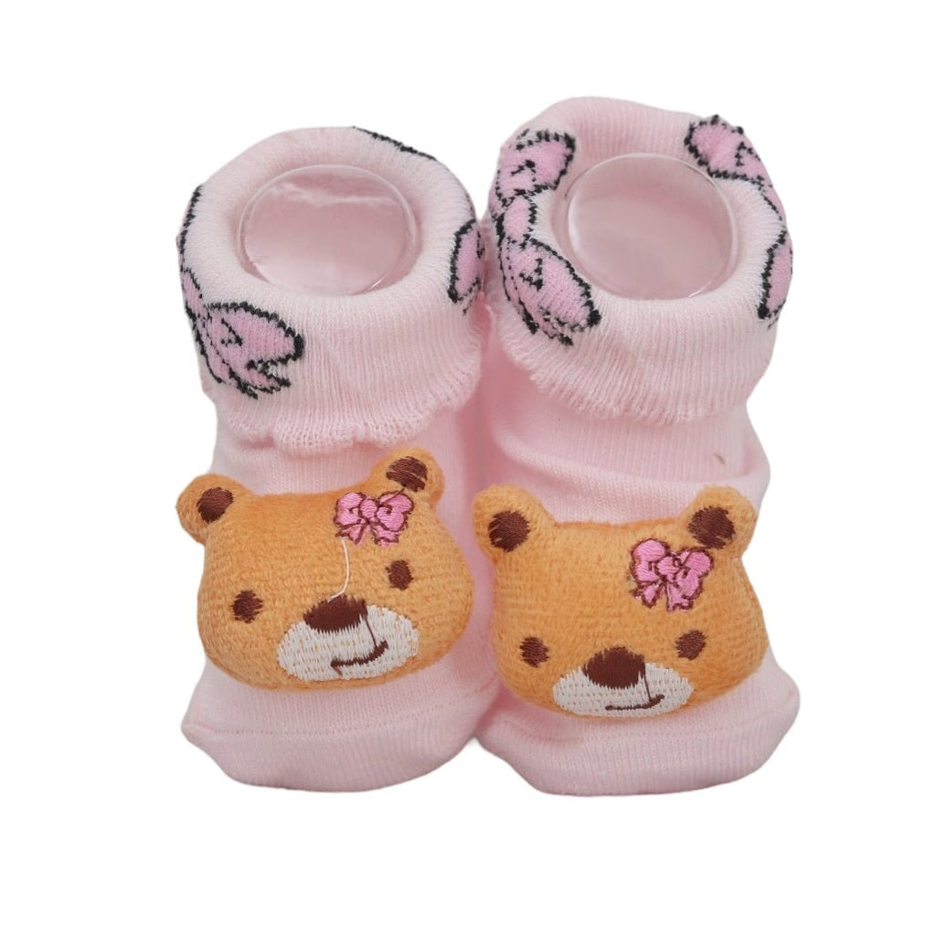 Close-up of Pink Teddy Bear Socks for Baby Girls
