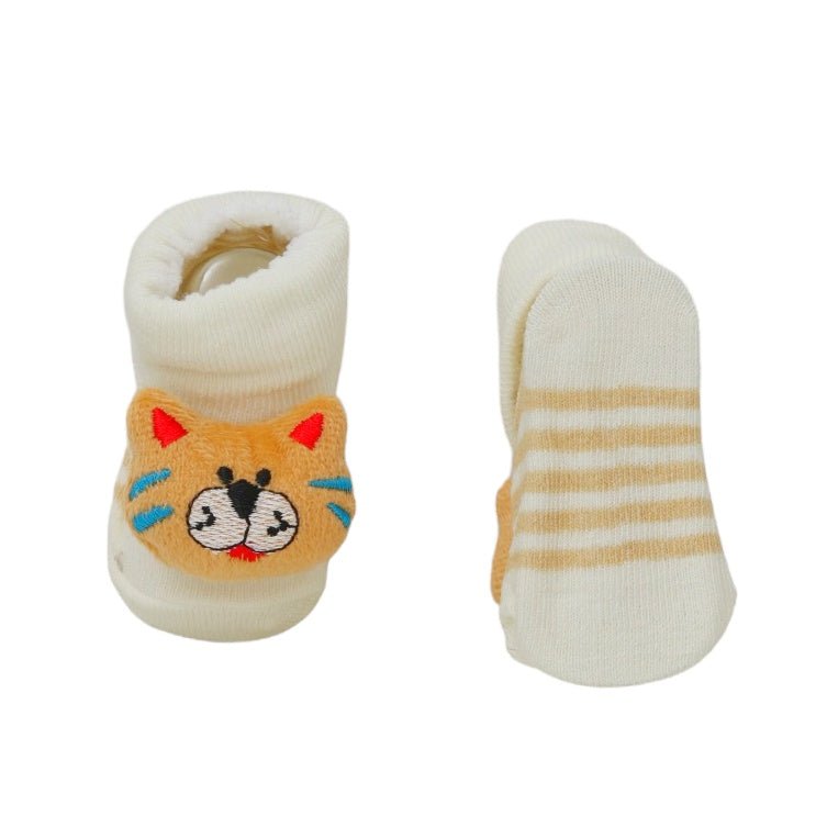 Sole View of White Tiger Socks with Non-Slip Dots for Baby Boys
