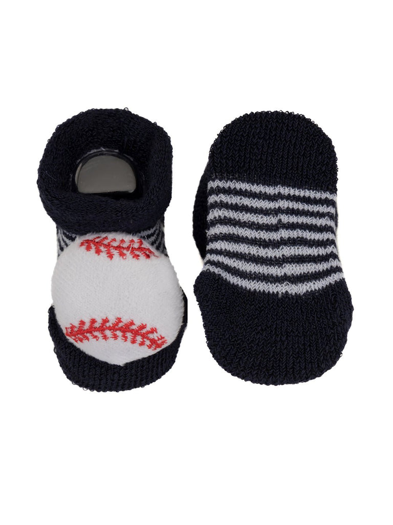 Black  Baseball Themed Baby Socks with White and Red Stitches