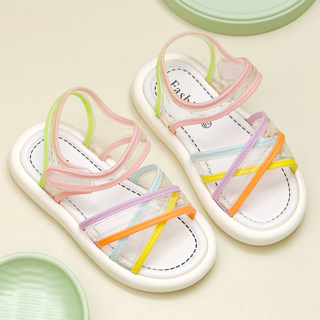 Kids' Pastel Transparent Colour Block Sandals by Yellow Bee