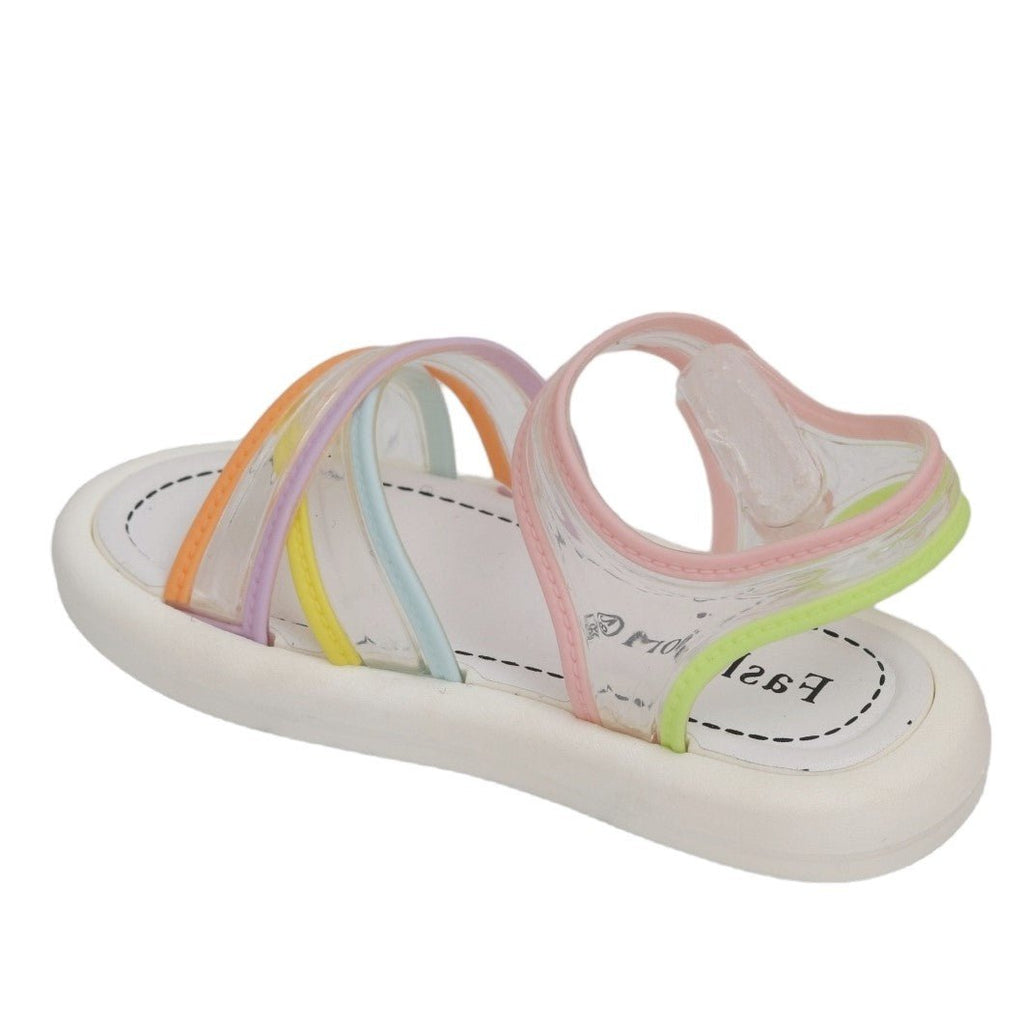 Overhead and Sole View of Kids' Transparent Colour Block Sandals