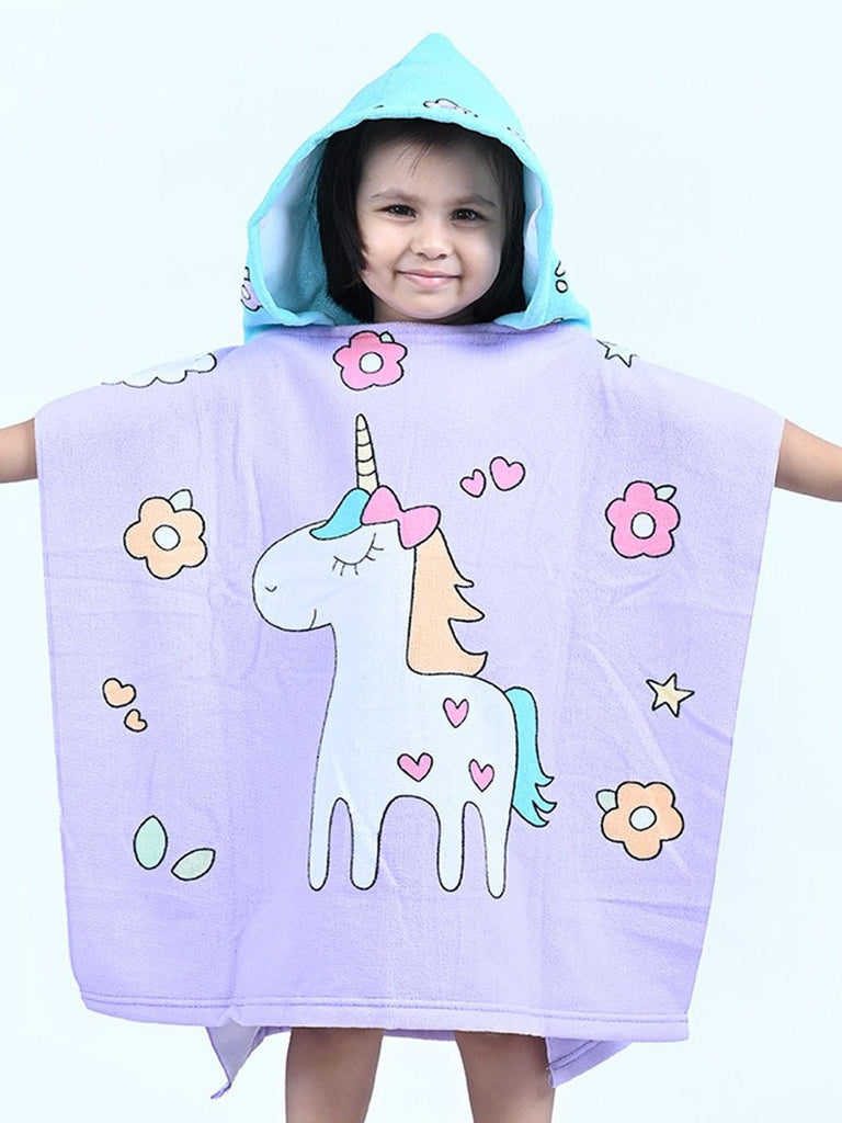 Girl Smiling in Aqua Unicorn Hooded Towel