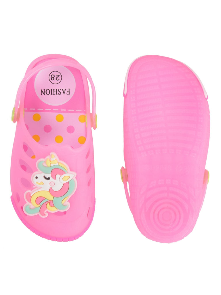 Top and sole view of Pink Unicorn LED Clogs for Girls
