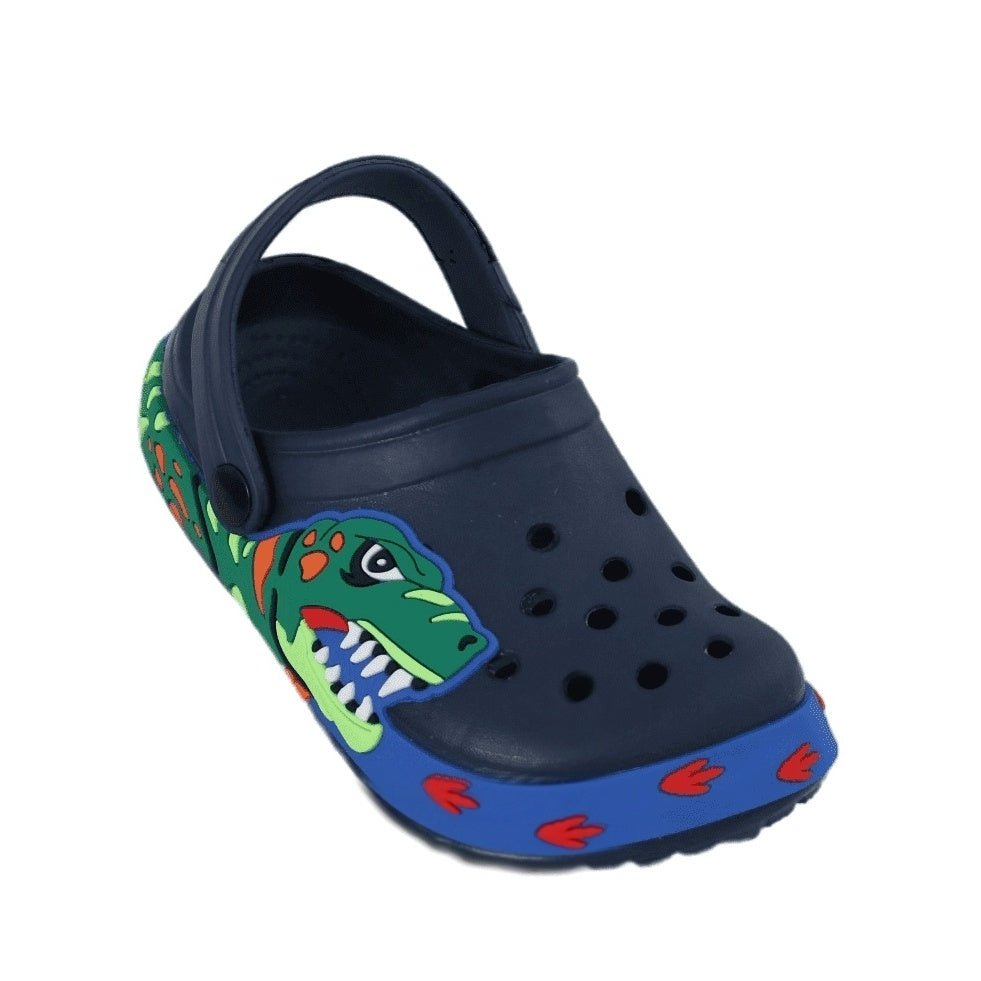 Side View of Navy Blue Dino Clogs Showcasing the Comfortable Strap and Breathable Design