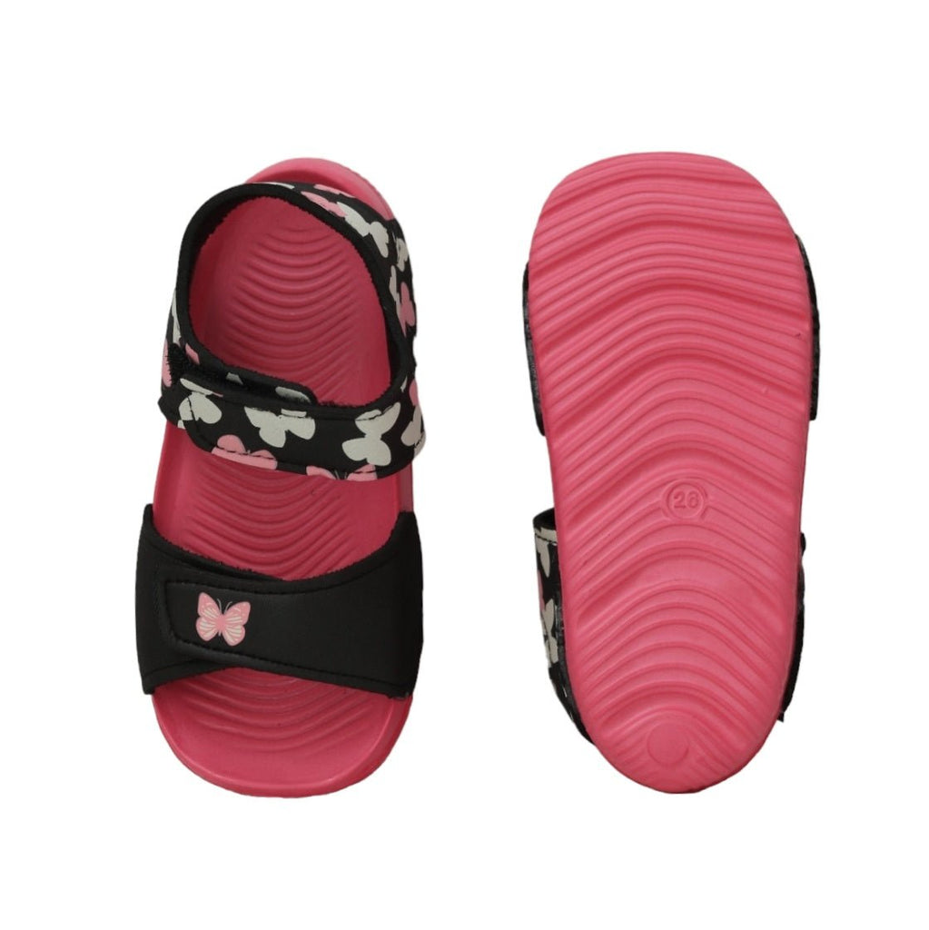 Underside view of kids' sandals with textured non-slip sole for safety