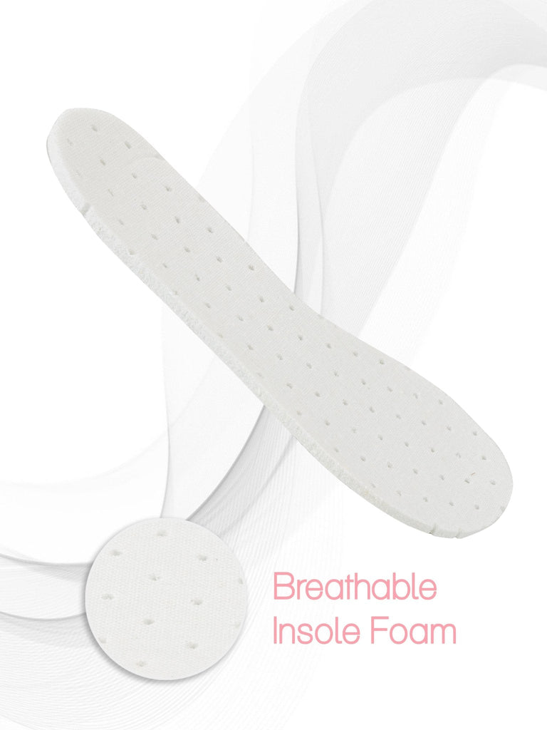 Breathable insole foam of Yellow Bee's white shoe socks for all-day comfort.