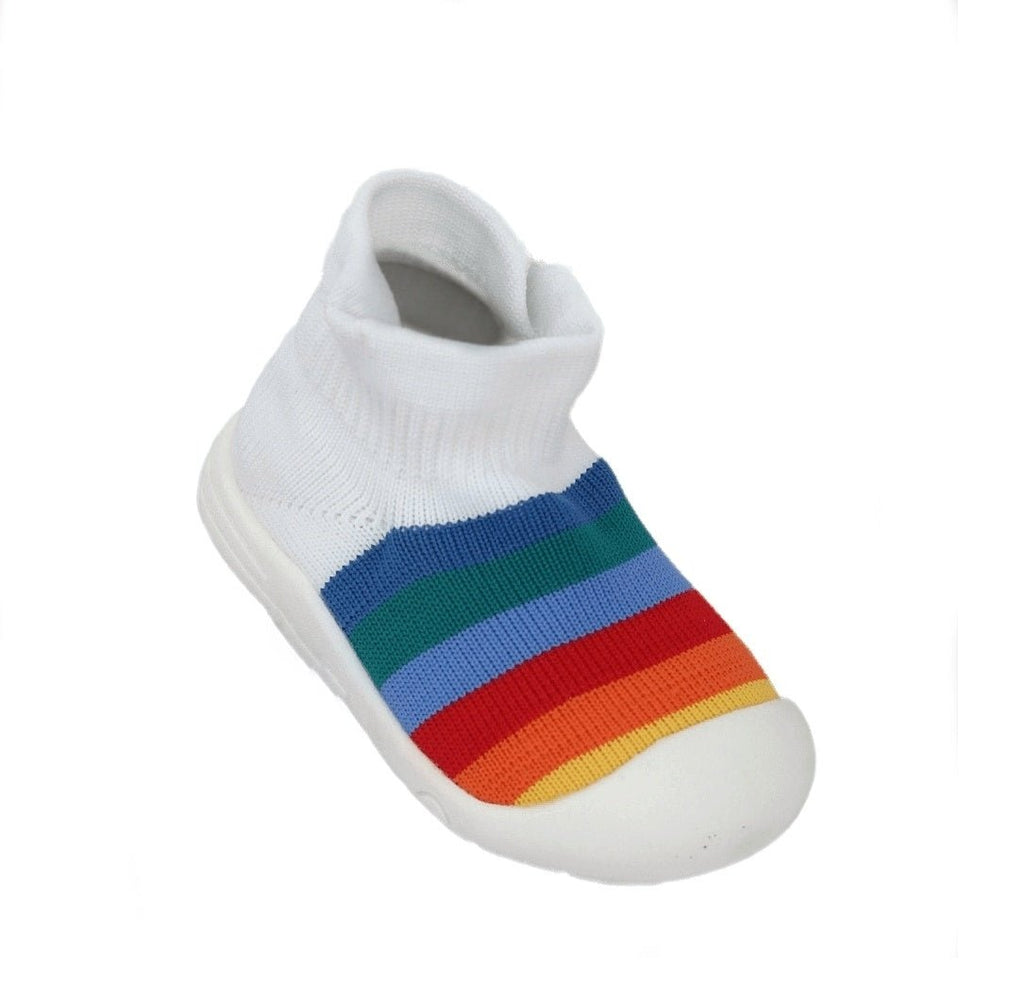Single Yellow Bee rainbow striped shoe sock on white background