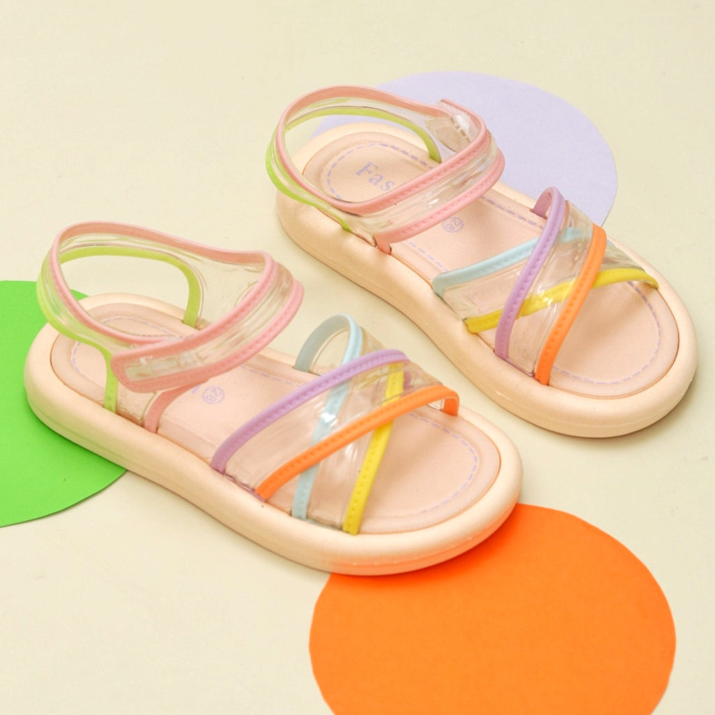 Colorful Transparent Strap Sandals with Peach Insole by Yellow Bee, Top View