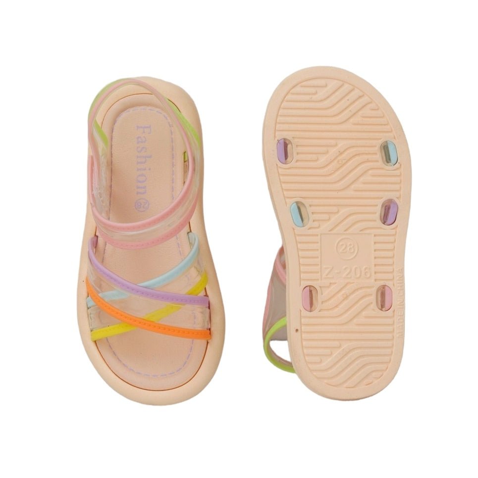 Bottom View of Kid's Sandals with Colorful Transparent Straps and Non-Slip Sole