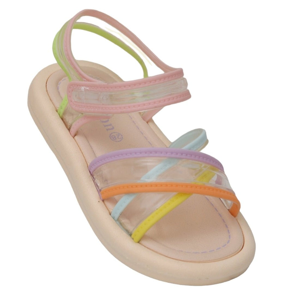 Close-up Side View of Transparent Colour Block Sandals by Yellow Bee