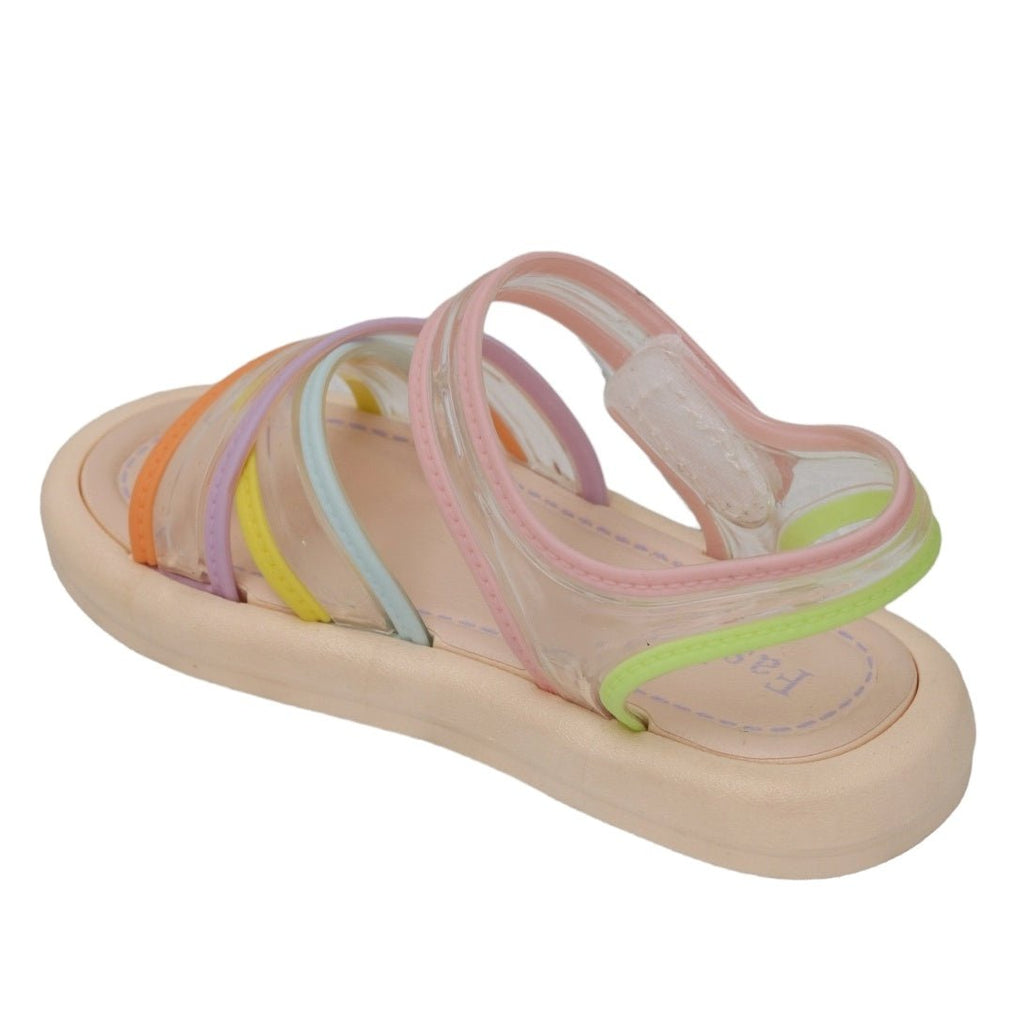 Angled Side View of Kid's Transparent Colour Block Sandals by Yellow Bee