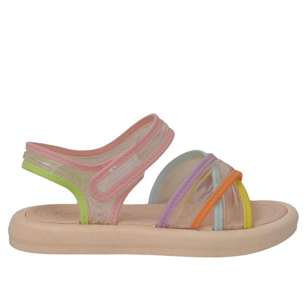 Lateral view of Transparent Color Block Sandals with Cushioned Peach Sole