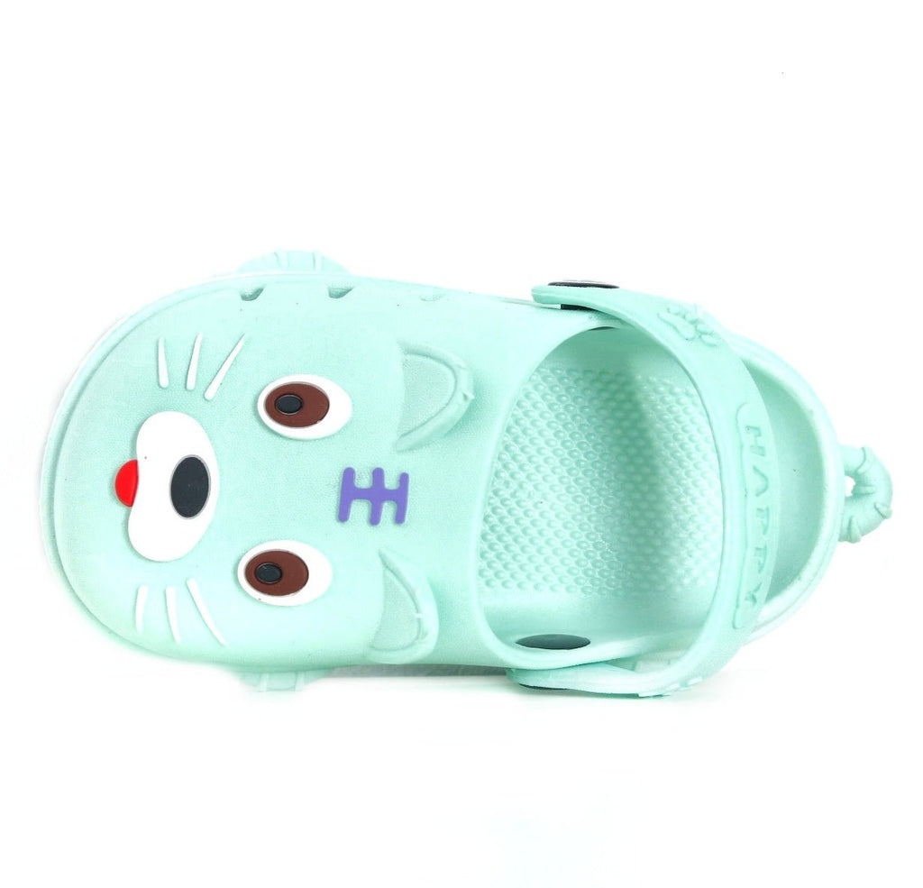 Side View of Adorable Mint Green Puppy Clogs for Children