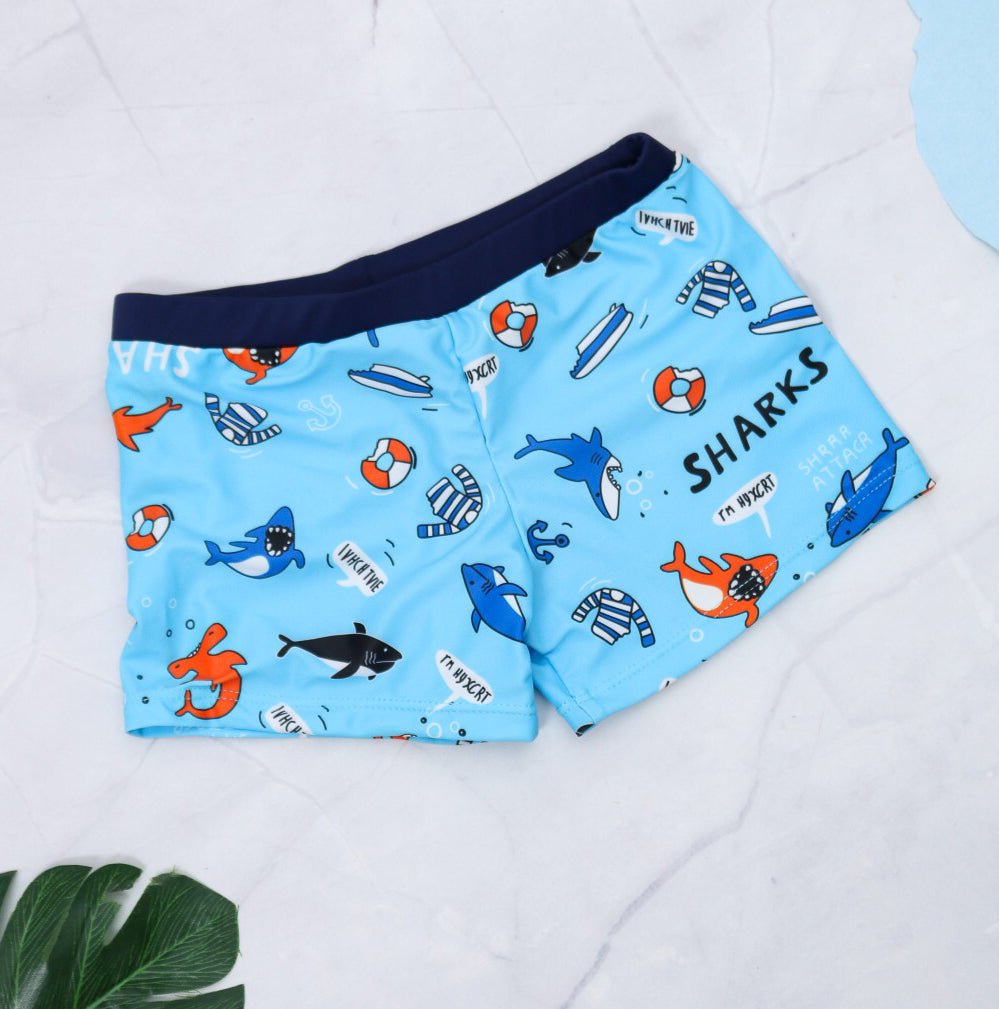 Boys' Blue Shark-Themed Swimming Trunks