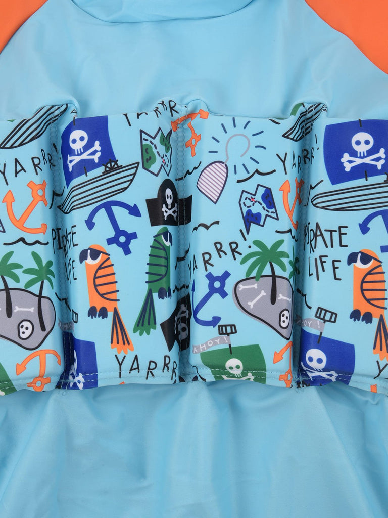 Detailed Pirate Print on Yellow Bee Kids' Float Suit